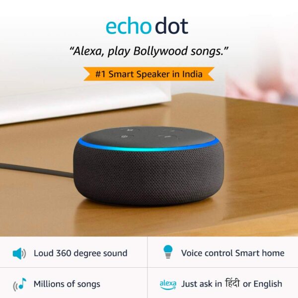 Echo Dot (3rd Gen) – New and improved smart speaker with Alexa (Black)