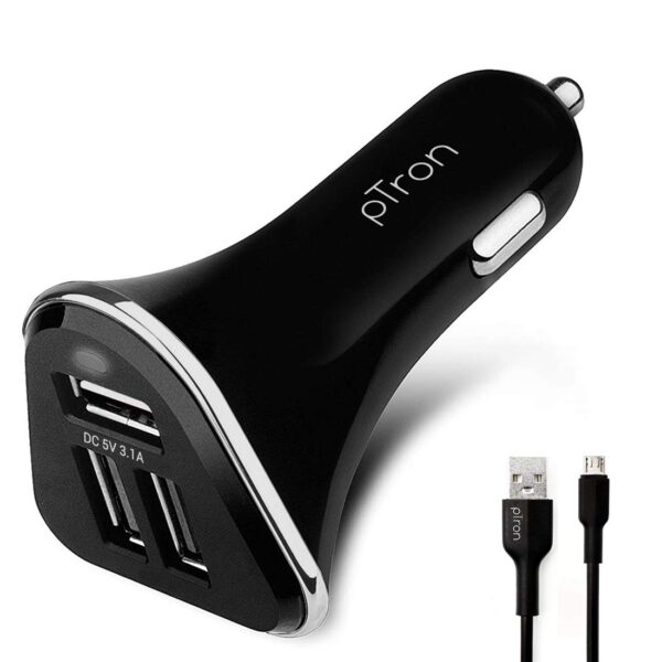 PTron Bullet 3.1A Fast Charging Car Charger  (Black)
