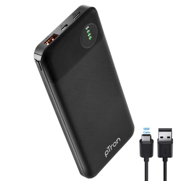 pTron Dynamo Pro 10000mAh 18W QC3.0 PD Power Bank (Black)