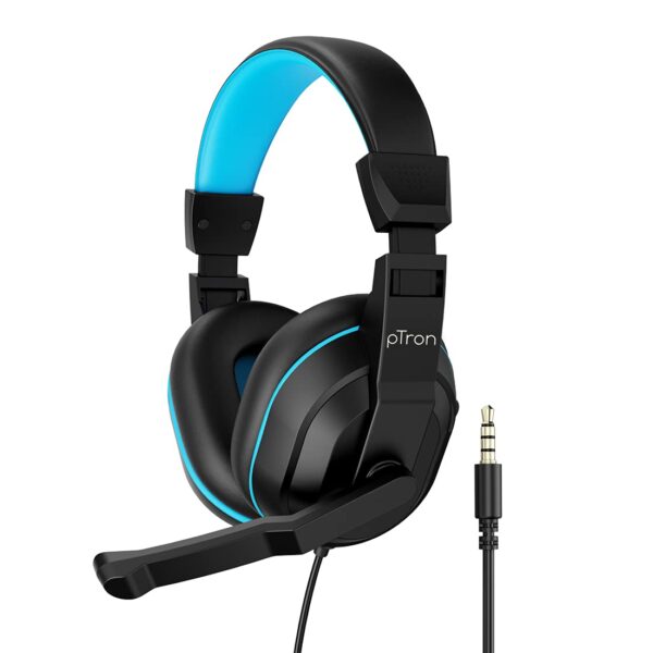 pTron Studio Lite Stereo Sound Wired Headphones (Black & Blue)