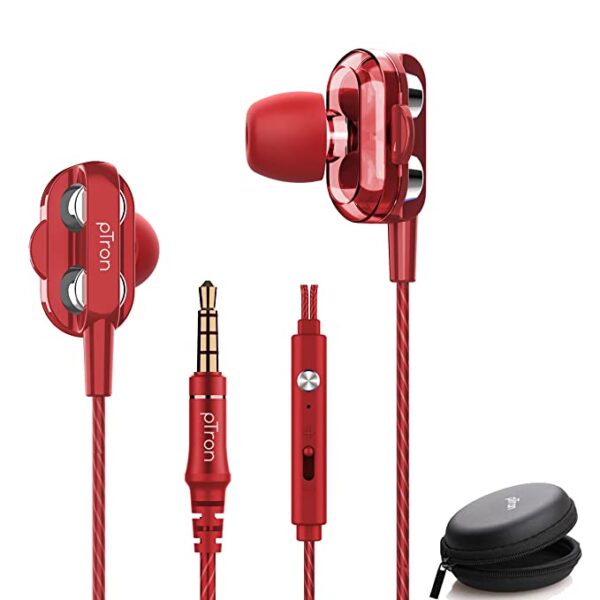 PTron Boom Ultima Dual-Driver Wired Earphones (Red)