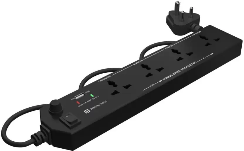 Portronics Power Plate 4 Extension Board with 1 USB (Black)