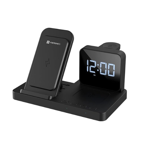 Portronics Bella 15W 3 in 1 Wireless Charger - Black